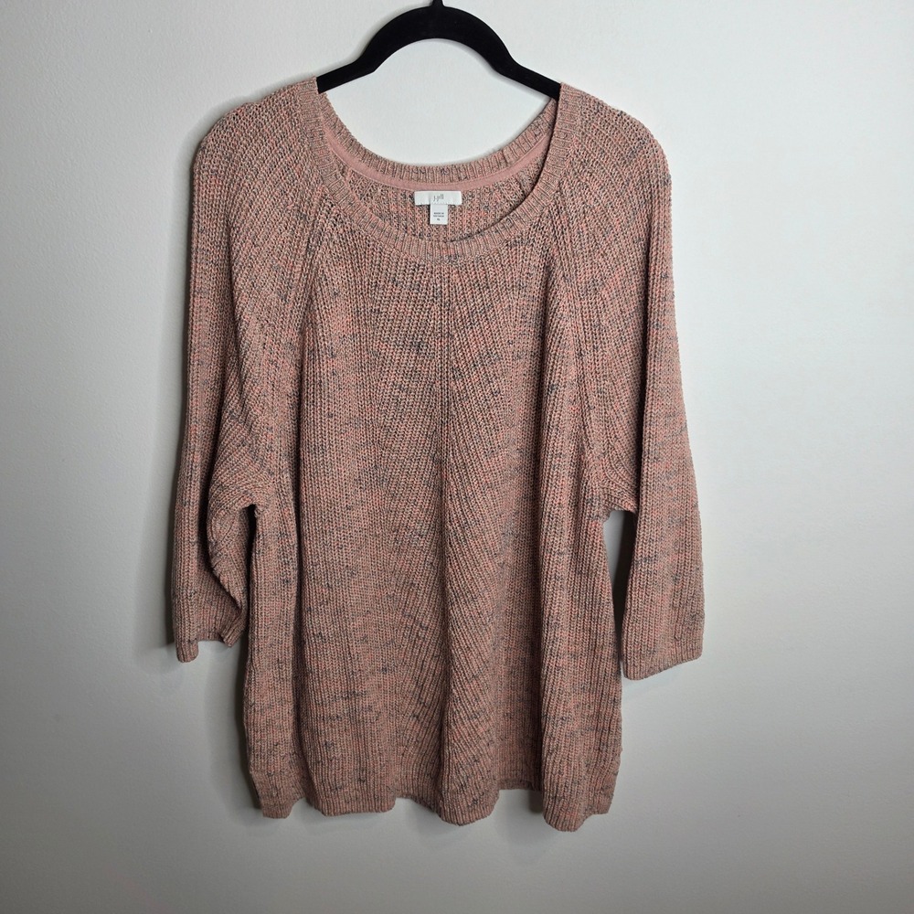 J. Jill Pullover Sweater Womens XL Pink Marled Knit Raglan 3/4 Sleeve Cotton